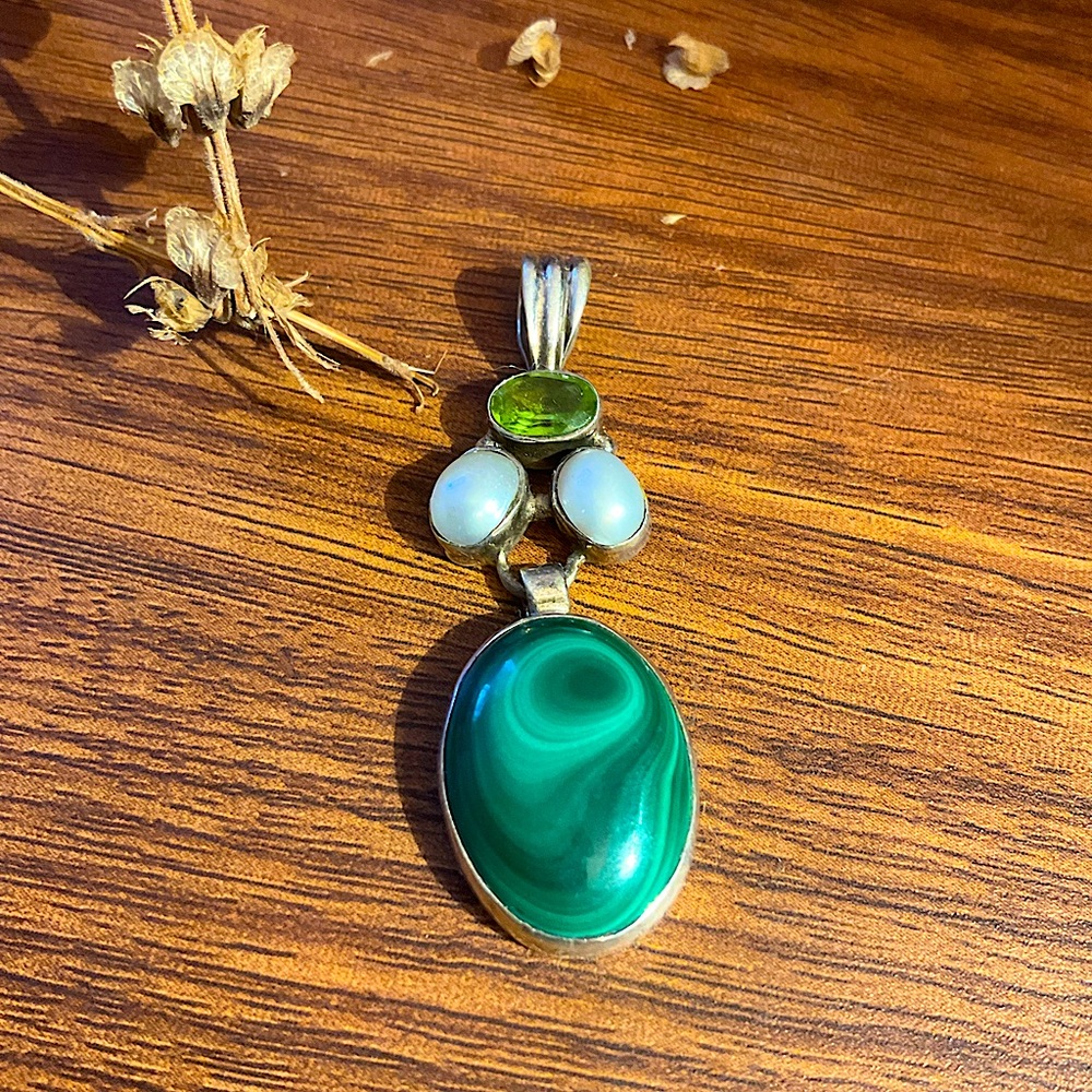 Malachite, Pearl & Peridot Pendant